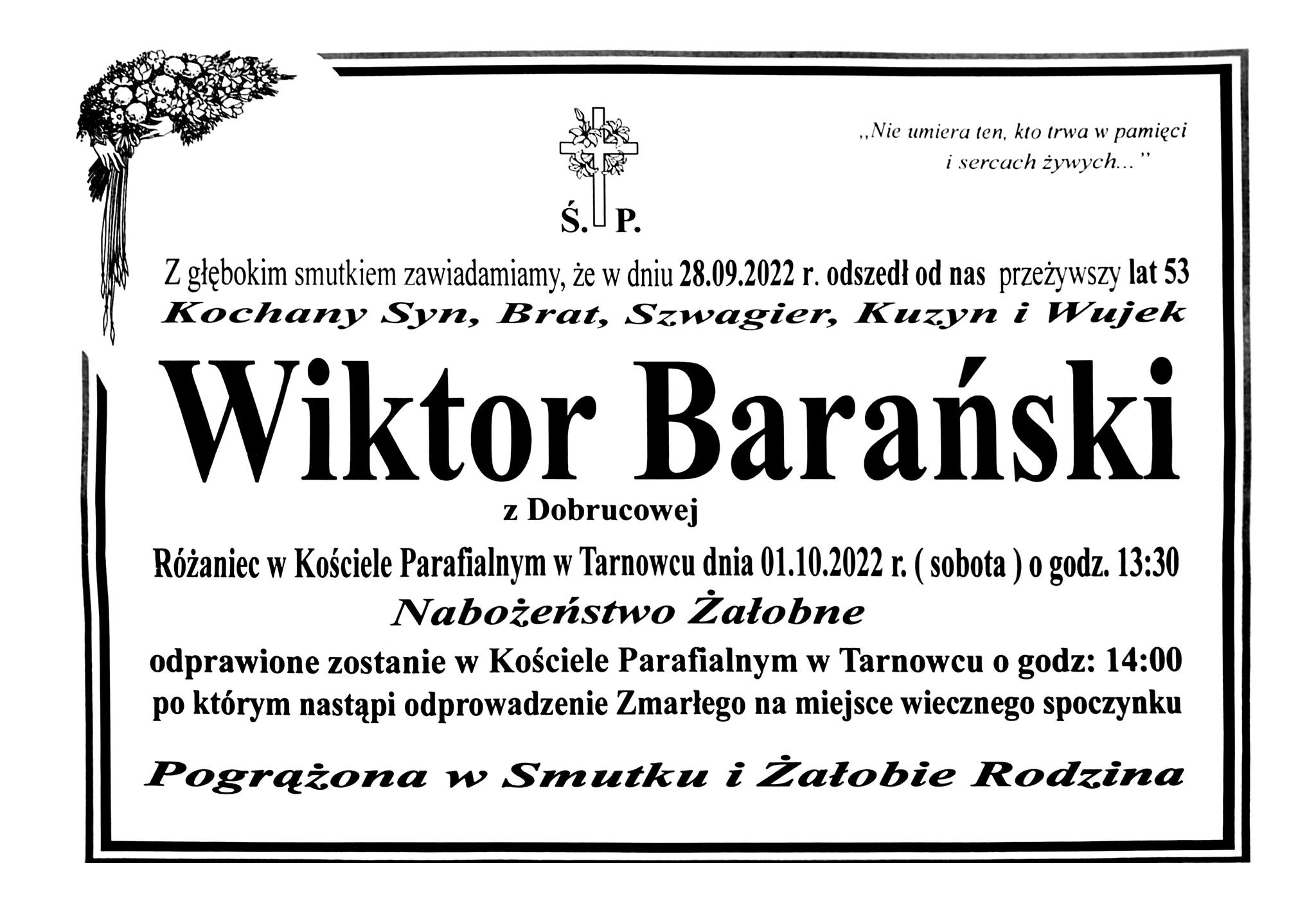 Nabożeństwo Żałobne zmarłego Wójta Wiktora Barańskiego